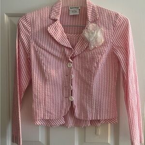 Pink and white seersucker skirt and blazer set, size 3